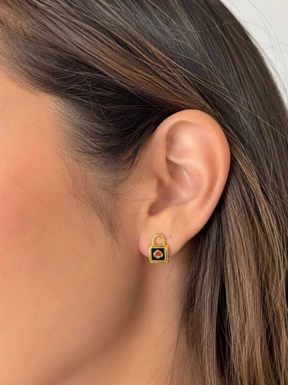 kate spade Gold Lock Stud Earrings with Black Accent 🖤